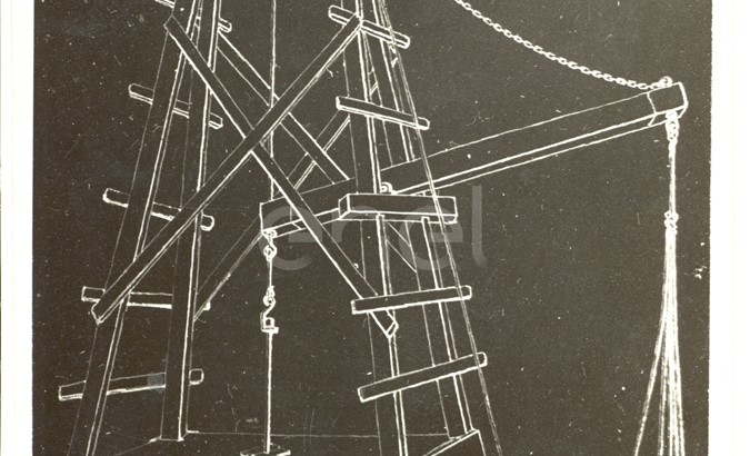 Fabbrica di Larderello. Disegni di vecchi attrezzi, sondaggi, magazzini sonde.