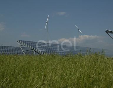 Veduta delle stringhe del campo fotovoltaico di Serre Persano