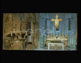 Pulpito, altare e Crocifisso